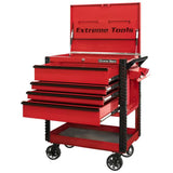 Extreme Tools 33in 4-Drawer Deluxe Tool Cart with Bumpers, Red/Black