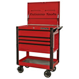 Extreme Tools 33in 4-Drawer Deluxe Tool Cart with Bumpers, Red/Black