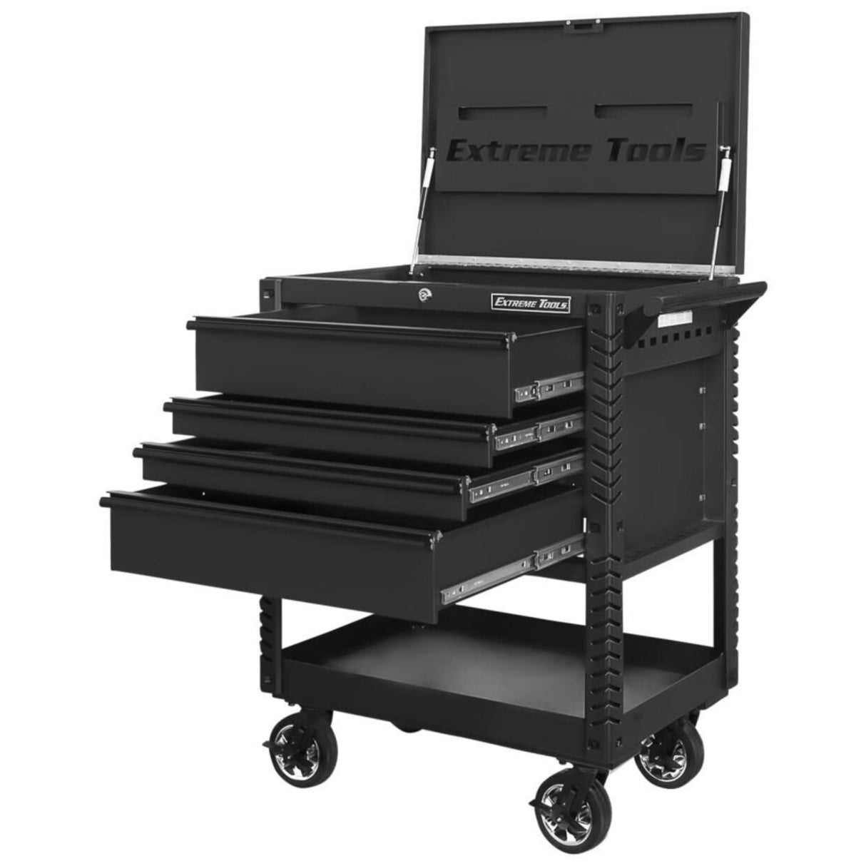 Extreme Tools 33in 4-Drawer Deluxe Tool Cart with Bumpers, Matte Black
