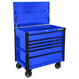 Extreme Tools 41in 6-Drawer Flip Top Deluxe Tool Cart with Bumpers, Blue/Black