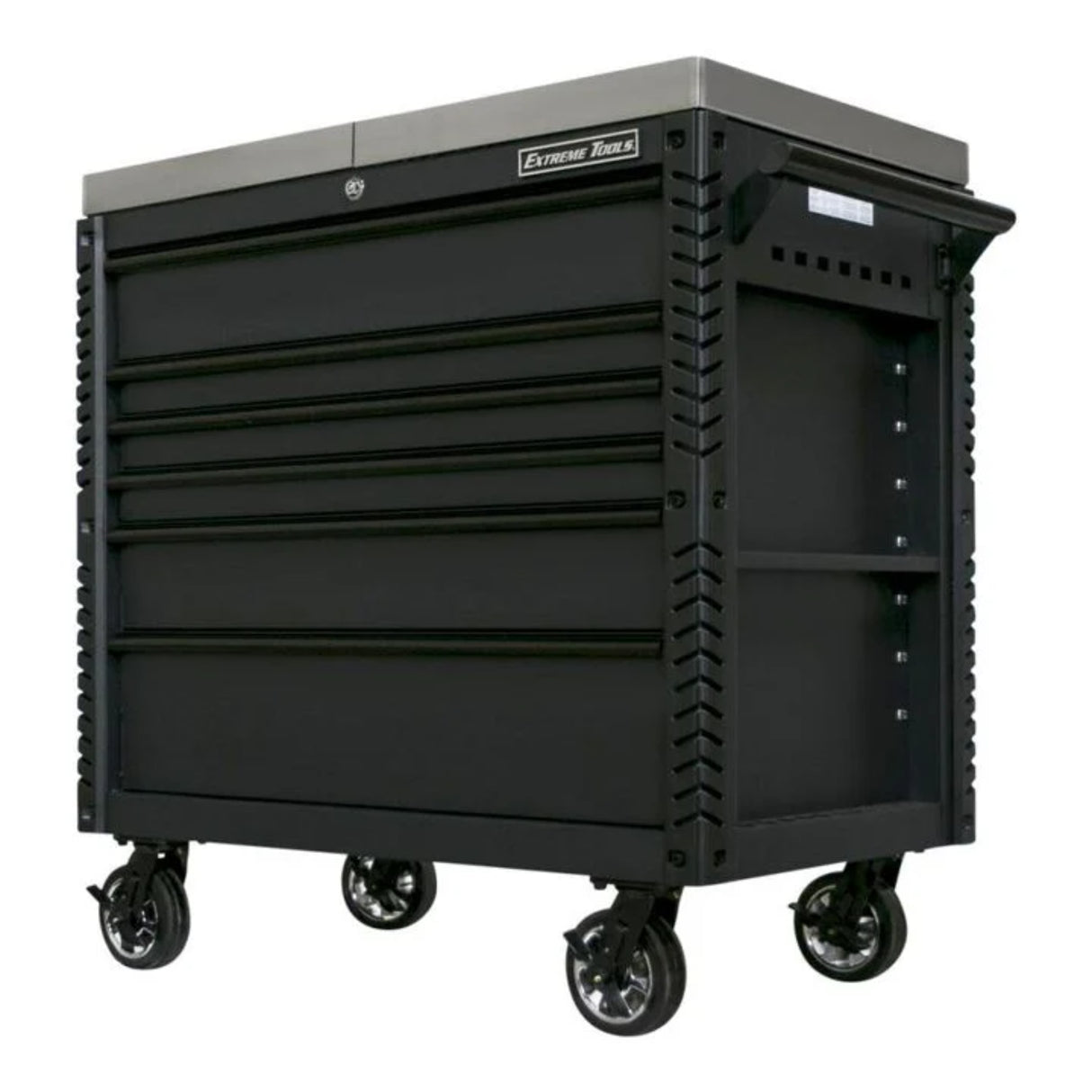 Extreme Tools 41in 6-Drawer Stainless Steel Sliding Top Deluxe Tool Cart, Matte Black