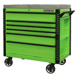 Extreme Tools 41in 6-Drawer Stainless Steel Sliding Top Deluxe Tool Cart, Green/Black