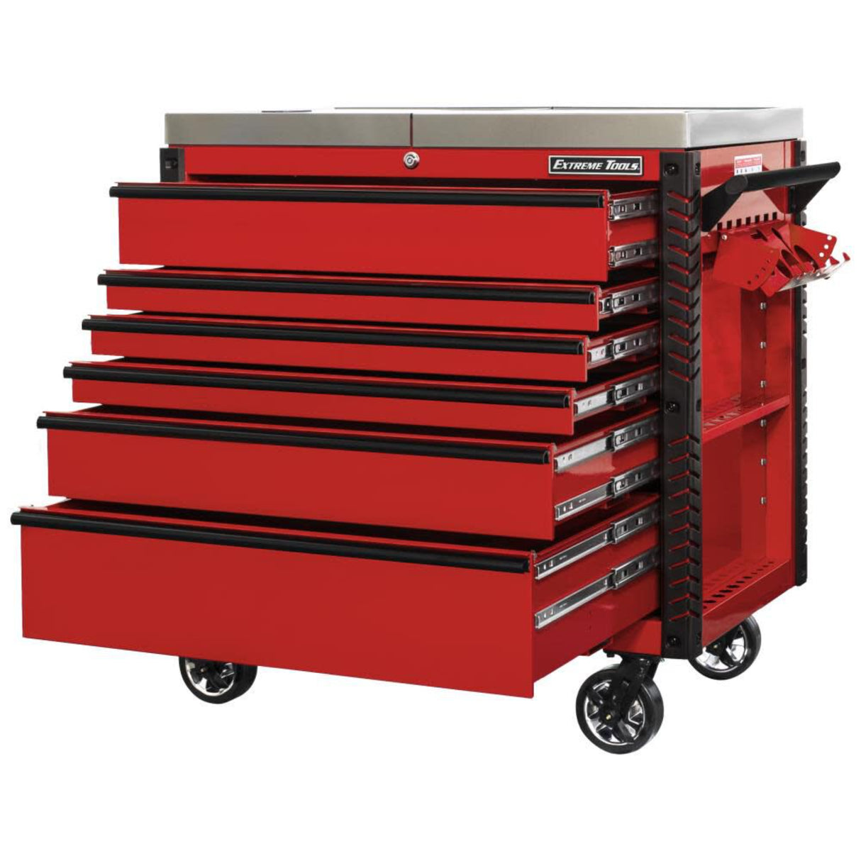 Extreme Tools 41in 6-Drawer Stainless Steel Sliding Top Deluxe Tool Cart, Red/Black