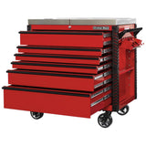 Extreme Tools 41in 6-Drawer Stainless Steel Sliding Top Deluxe Tool Cart, Red/Black