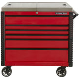Extreme Tools 41in 6-Drawer Stainless Steel Sliding Top Deluxe Tool Cart, Red/Black