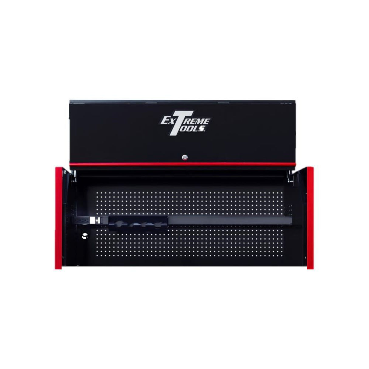 Extreme Tools RX Series 55in Extreme Power Workstation Professional Hutch, Black/Red