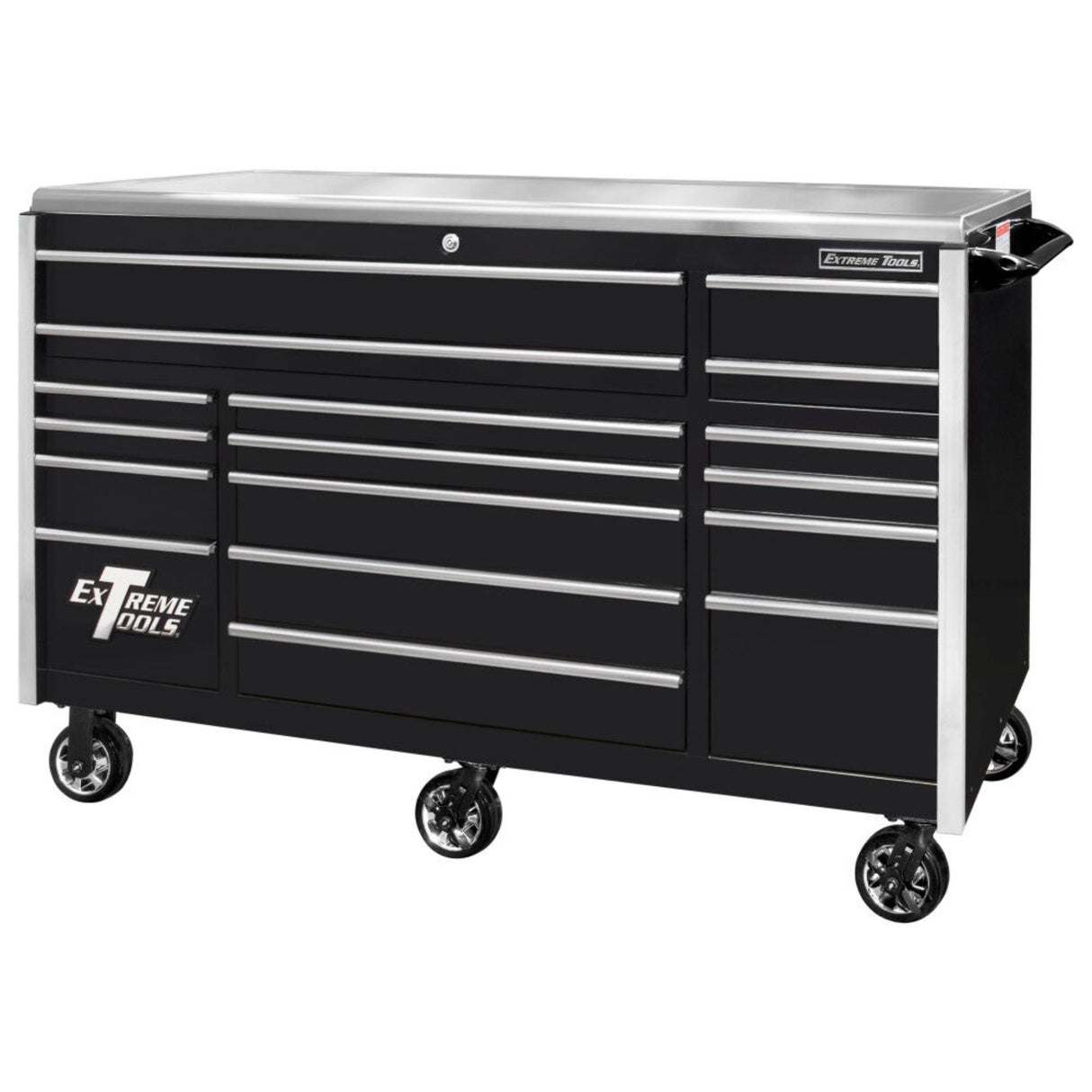 Extreme Tools EX Series 72in 17-Drawer Triple Bank Roller Cabinet, Black/Chrome