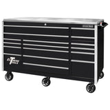 Extreme Tools EX Series 72in 17-Drawer Triple Bank Roller Cabinet, Black/Chrome