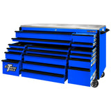 Extreme Tools EX Series 72in 17-Drawer Triple Bank Roller Cabinet, Blue/Black
