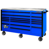 Extreme Tools EX Series 72in 17-Drawer Triple Bank Roller Cabinet, Blue/Black