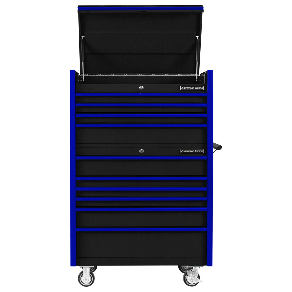 Extreme Tools DX Series 41in W x 25in D 4-Drawer Top Chest & 6-Drawer Roller Cabinet Combo, Black/Blue
