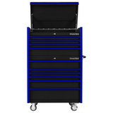 Extreme Tools DX Series 41in W x 25in D 4-Drawer Top Chest & 6-Drawer Roller Cabinet Combo, Black/Blue