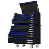 Extreme Tools DX Series 41in W x 25in D 4-Drawer Top Chest & 6-Drawer Roller Cabinet Combo, Black/Blue