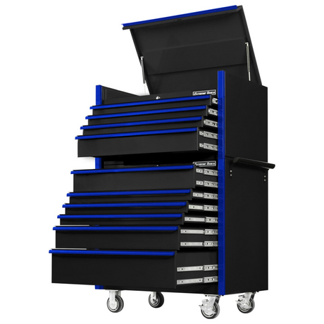Extreme Tools DX Series 41in W x 25in D 4-Drawer Top Chest & 6-Drawer Roller Cabinet Combo, Black/Blue