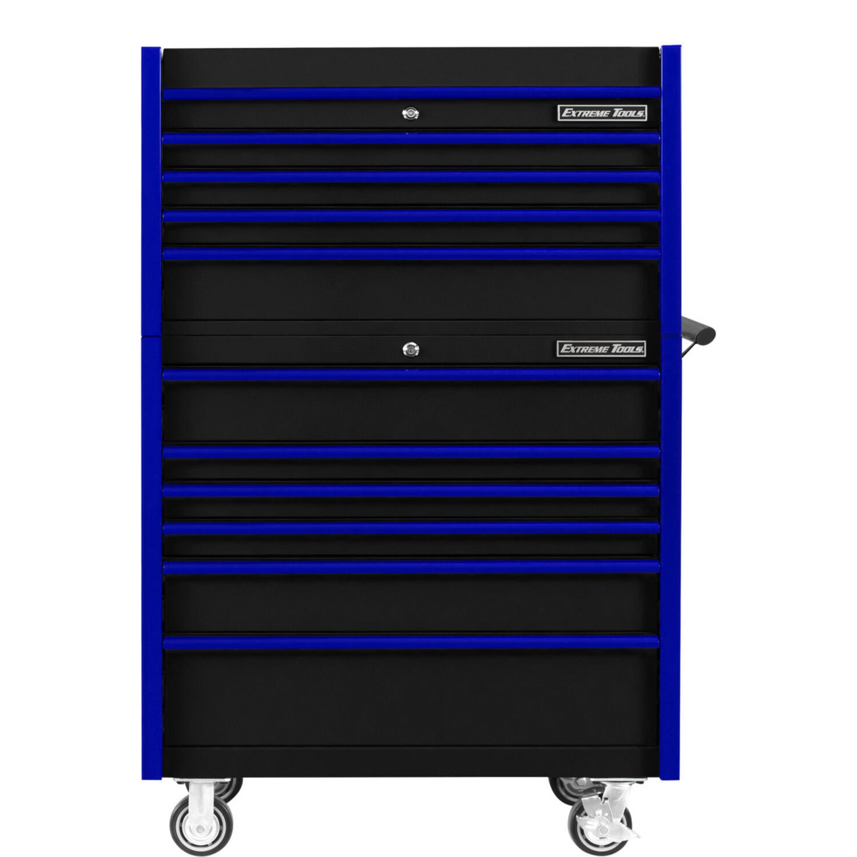 Extreme Tools DX Series 41in W x 25in D 4-Drawer Top Chest & 6-Drawer Roller Cabinet Combo, Black/Blue
