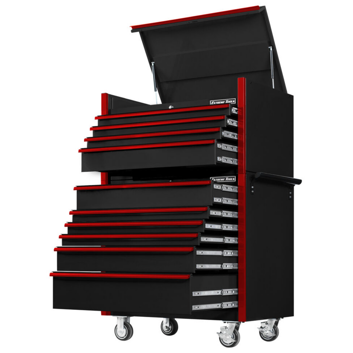 Extreme Tools DX Series 41in W x 25in D 4-Drawer Top Chest & 6-Drawer Roller Cabinet Combo, Black/Red