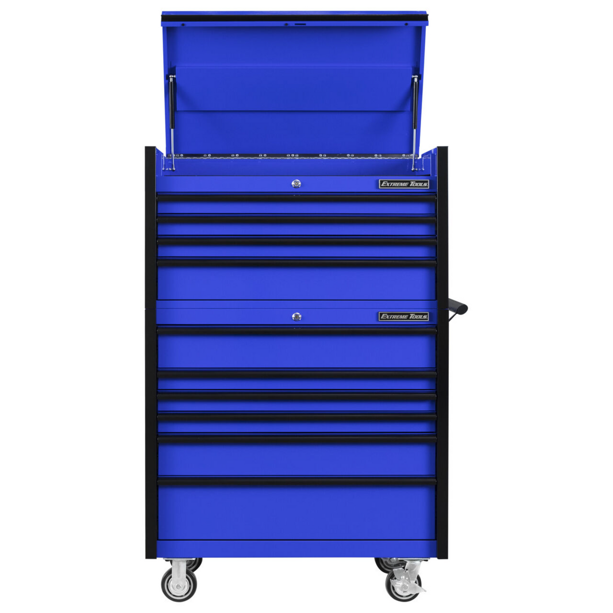 Extreme Tools DX Series 41in W x 25in D 4-Drawer Top Chest & 6-Drawer Roller Cabinet Combo, Blue/Black