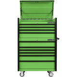 Extreme Tools DX Series 41in W x 25in D 4-Drawer Top Chest & 6-Drawer Roller Cabinet Combo, Green/Black
