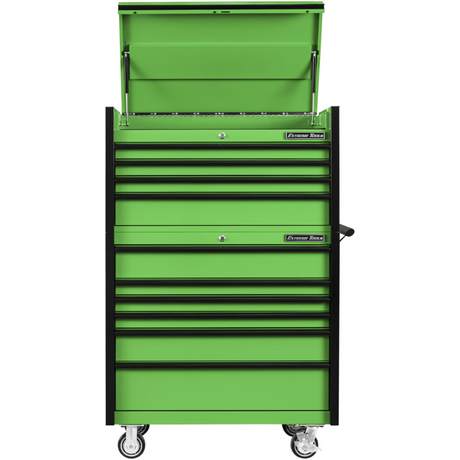 Extreme Tools DX Series 41in W x 25in D 4-Drawer Top Chest & 6-Drawer Roller Cabinet Combo, Green/Black