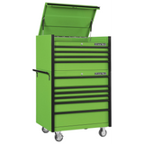 Extreme Tools DX Series 41in W x 25in D 4-Drawer Top Chest & 6-Drawer Roller Cabinet Combo, Green/Black