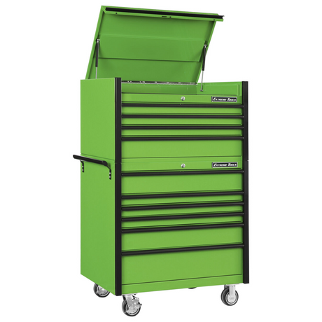 Extreme Tools DX Series 41in W x 25in D 4-Drawer Top Chest & 6-Drawer Roller Cabinet Combo, Green/Black