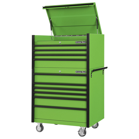 Extreme Tools DX Series 41in W x 25in D 4-Drawer Top Chest & 6-Drawer Roller Cabinet Combo, Green/Black