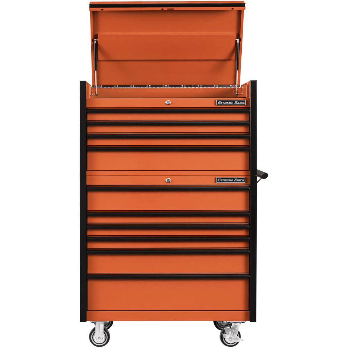 Extreme Tools DX Series 41in W x 25in D 4-Drawer Top Chest & 6-Drawer Roller Cabinet Combo, Orange/Black