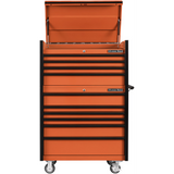 Extreme Tools DX Series 41in W x 25in D 4-Drawer Top Chest & 6-Drawer Roller Cabinet Combo, Orange/Black