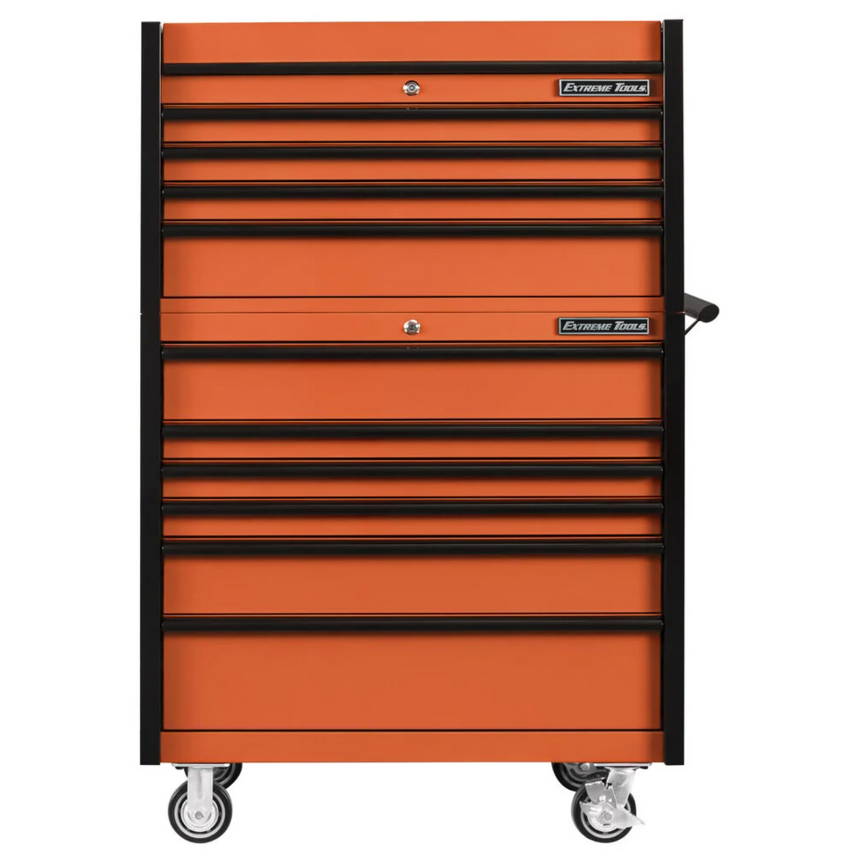 Extreme Tools DX Series 41in W x 25in D 4-Drawer Top Chest & 6-Drawer Roller Cabinet Combo, Orange/Black