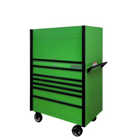Extreme Tools DX Series 41in W x 25in D Power Workstation Hutch & 6-Drawer Roller Cabinet Combo, Green/Black