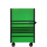 Extreme Tools DX Series 41in W x 25in D Power Workstation Hutch & 6-Drawer Roller Cabinet Combo, Green/Black