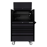 Extreme Tools DX Series 41in W x 25in D Power Workstation Hutch & 6-Drawer Roller Cabinet Combo, Matte Black