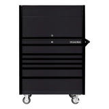 Extreme Tools DX Series 41in W x 25in D Power Workstation Hutch & 6-Drawer Roller Cabinet Combo, Matte Black