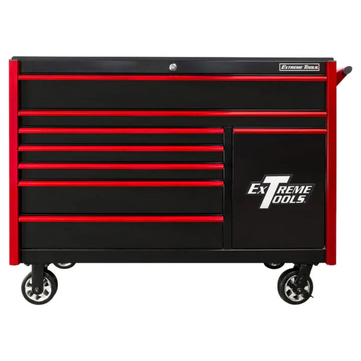 Extreme Tools DX Series 55in W x 25in D 8-Drawer Roller Cabinet with Power Tool Drawer, Black/Red