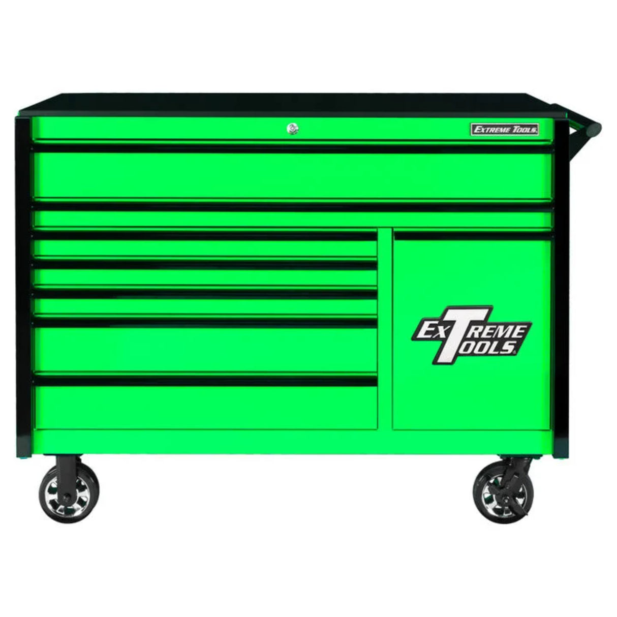 Extreme Tools DX Series 55in W x 25in D 8-Drawer Roller Cabinet with Power Tool Drawer, Green/Black