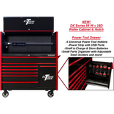 Extreme Tools DX Series 55in W x 25in D Power Workstation Hutch & 8-Drawer Roller Cabinet with Power Tool Drawer, Black/Red