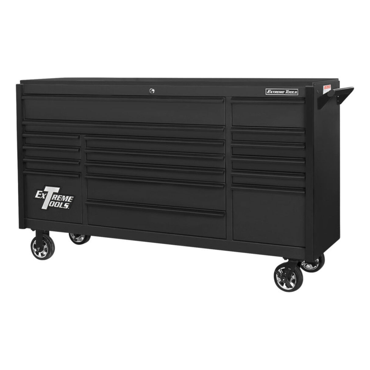 Extreme Tools DX Series 72in W x 21in D 17-Drawer Triple Bank Roller Cabinet, Matte Black/Gloss Black