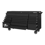 Extreme Tools DX Series 72in W x 21in D 17-Drawer Triple Bank Roller Cabinet, Matte Black/Gloss Black