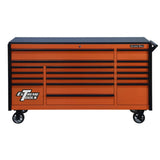 Extreme Tools DX Series 72in W x 21in D 17-Drawer Triple Bank Roller Cabinet, Orange/Black