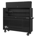 Extreme Tools DX Series 72in W x 21in D Power Workstation Hutch & 17-Drawer Roller Cabinet Combo, Matte Black
