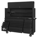 Extreme Tools DX Series 72in W x 21in D Power Workstation Hutch & 17-Drawer Roller Cabinet Combo, Matte Black