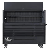 Extreme Tools DX Series 72in W x 21in D Power Workstation Hutch & 17-Drawer Roller Cabinet Combo, Matte Black