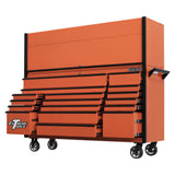 Extreme Tools DX Series 72in W x 21in D Power Workstation Hutch & 17-Drawer Roller Cabinet Combo, Orange/Black