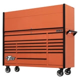 Extreme Tools DX Series 72in W x 21in D Power Workstation Hutch & 17-Drawer Roller Cabinet Combo, Orange/Black