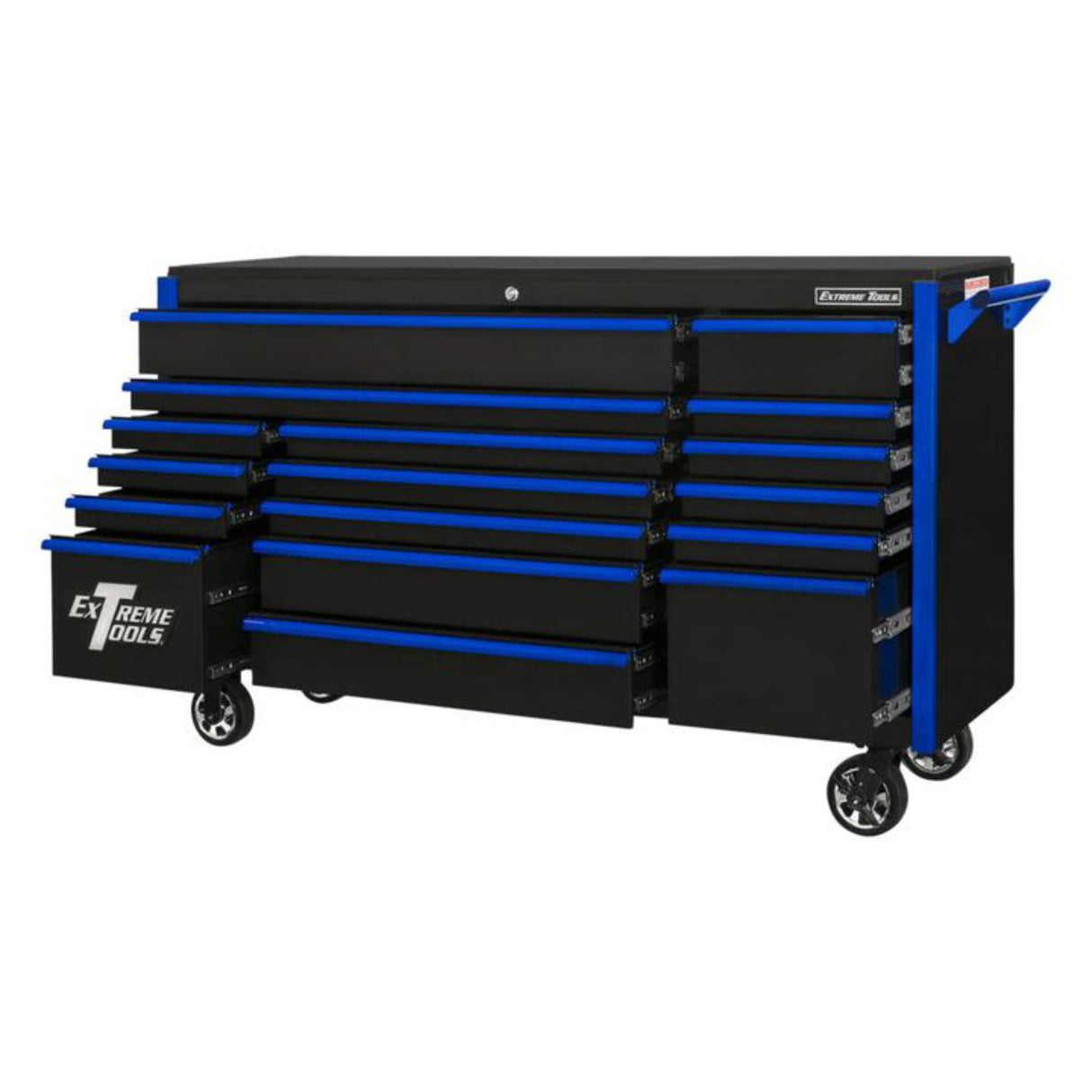 Extreme Tools DX Series 72in 17-Drawer Deep Roller Cabinet, Black/Blue