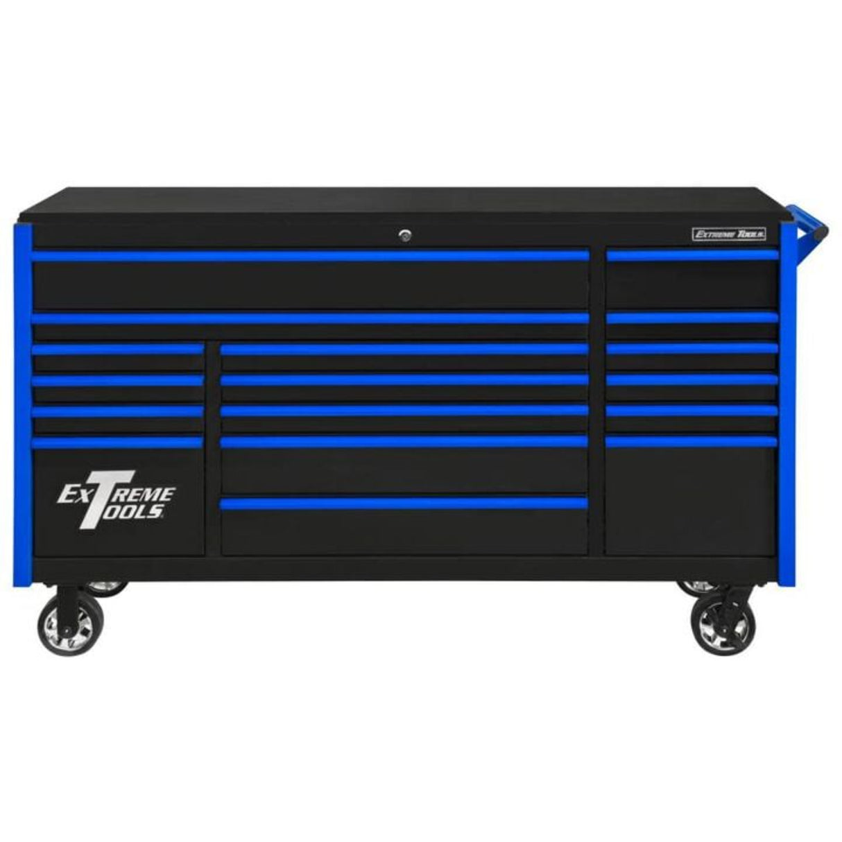 Extreme Tools DX Series 72in 17-Drawer Deep Roller Cabinet, Black/Blue