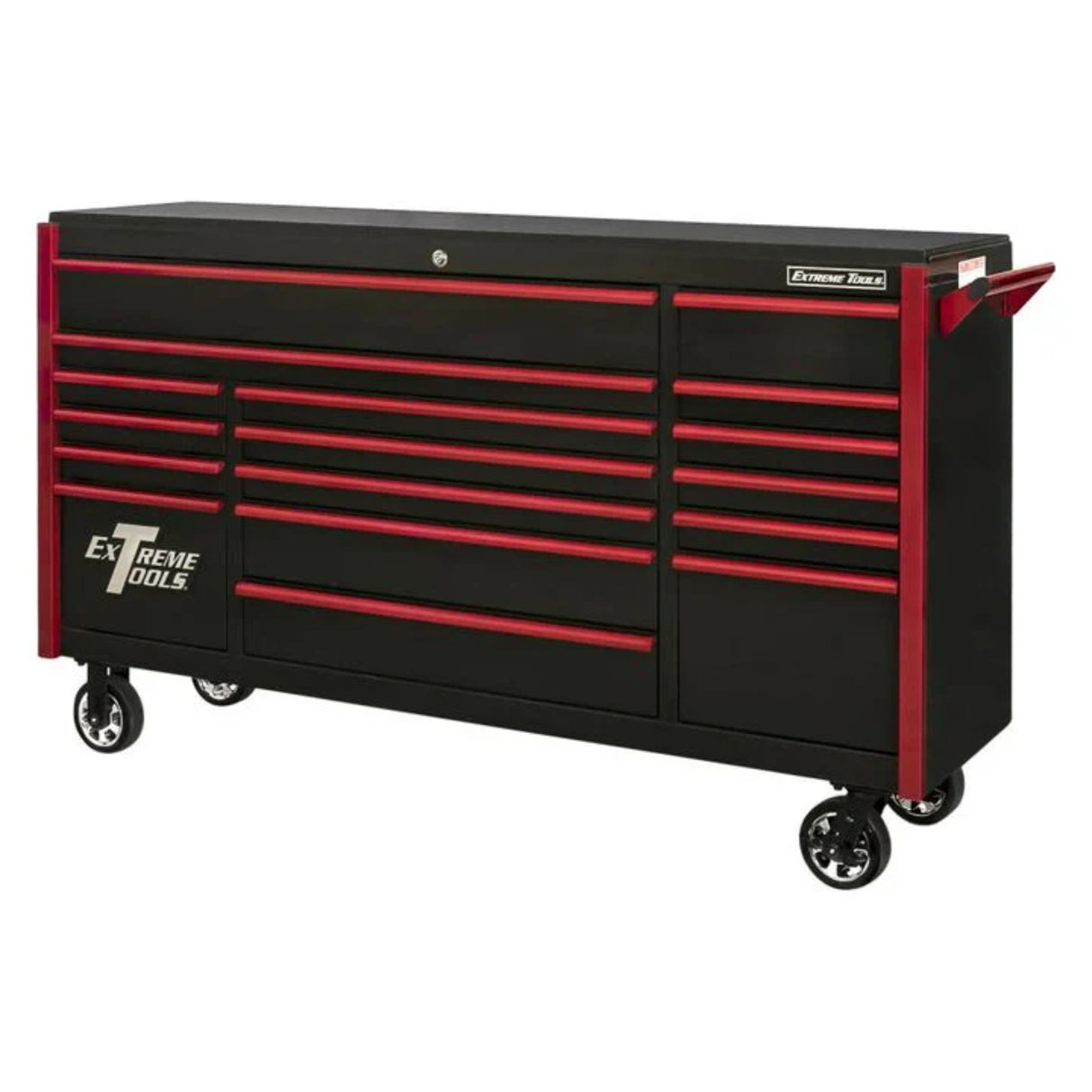 Extreme Tools DX Series 72in 17-Drawer Deep Roller Cabinet, Black/Red
