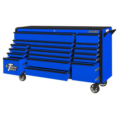 Extreme Tools DX Series 72in 17-Drawer Deep Roller Cabinet, Blue/Black