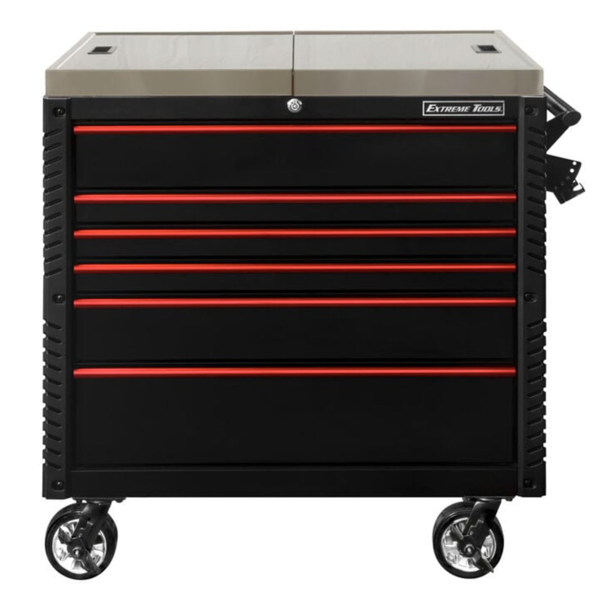 Extreme Tools EX Tool Cart Series 41in W x 26in D 6-Drawer Stainless Steel Sliding Top Tool Cart, Black/Red