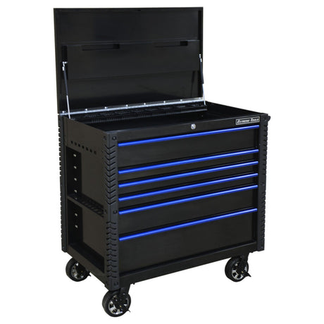 Extreme Tools EX Tool Cart Series 41in W x 26in D 6-Drawer Tool Cart with Bumpers, Black/Blue